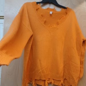 Orange distressed crop Pullover sweater top S M